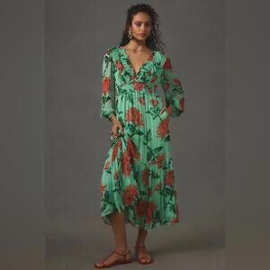 Anthropologie - The Odetta Ruffled V-neck Dress, size L